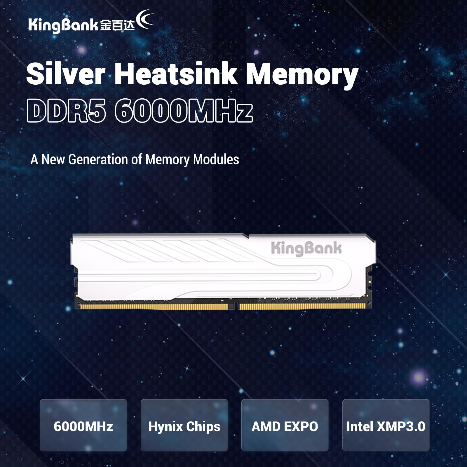 Memória Ram KingBank DDR5 16GB 6000Mhz 1.35V CL36 Prata dissipador